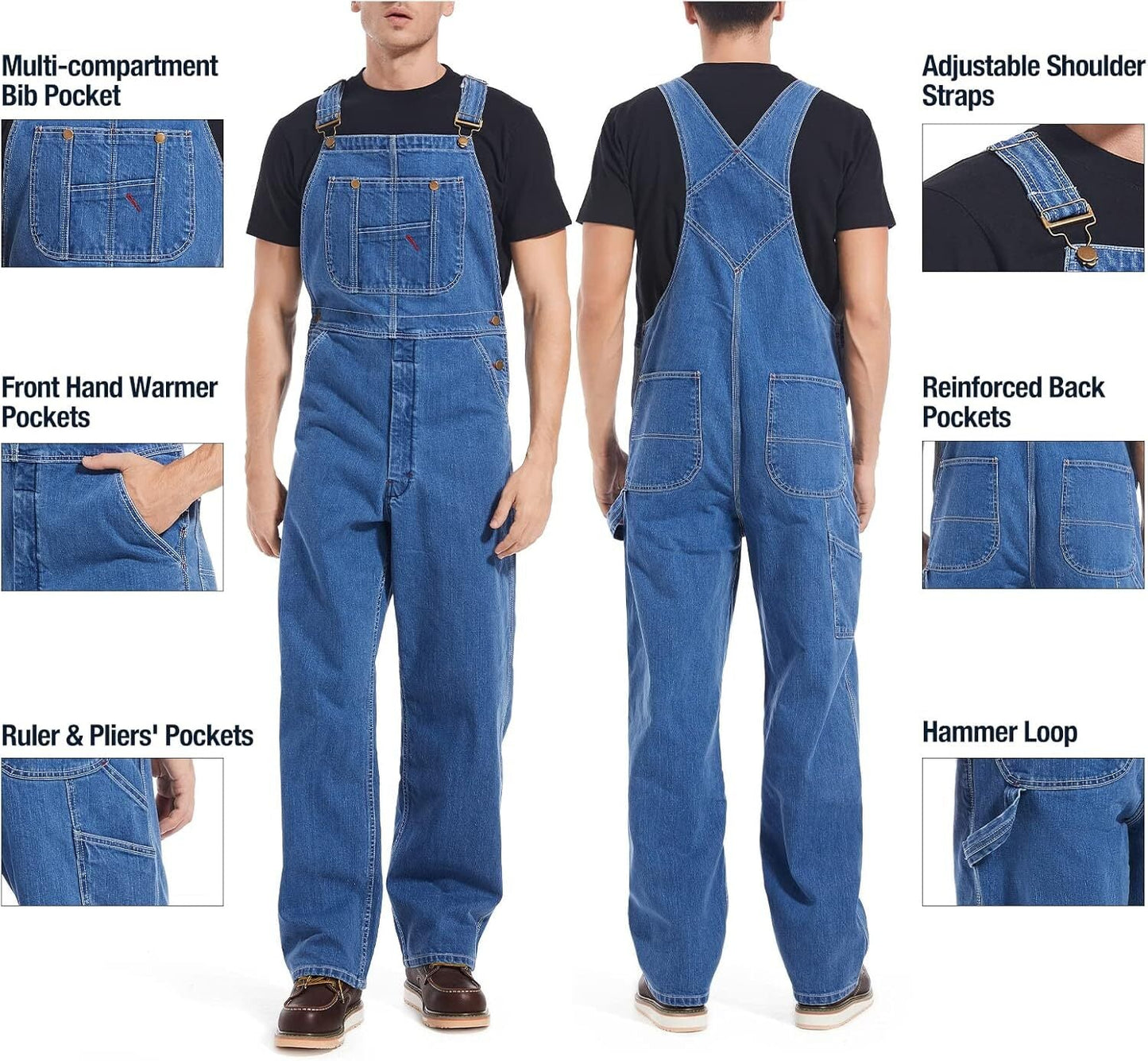 💝💝Last Day Promotion🔥Men's Denim Bib Overalls, Workwear with Adjustable Straps and Convenient Tool Pockets