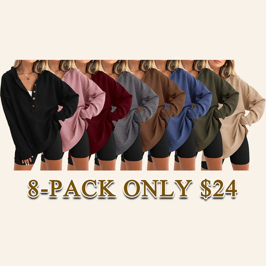 Women's Oversized Button V-Neck Hoodie Sweatshirt