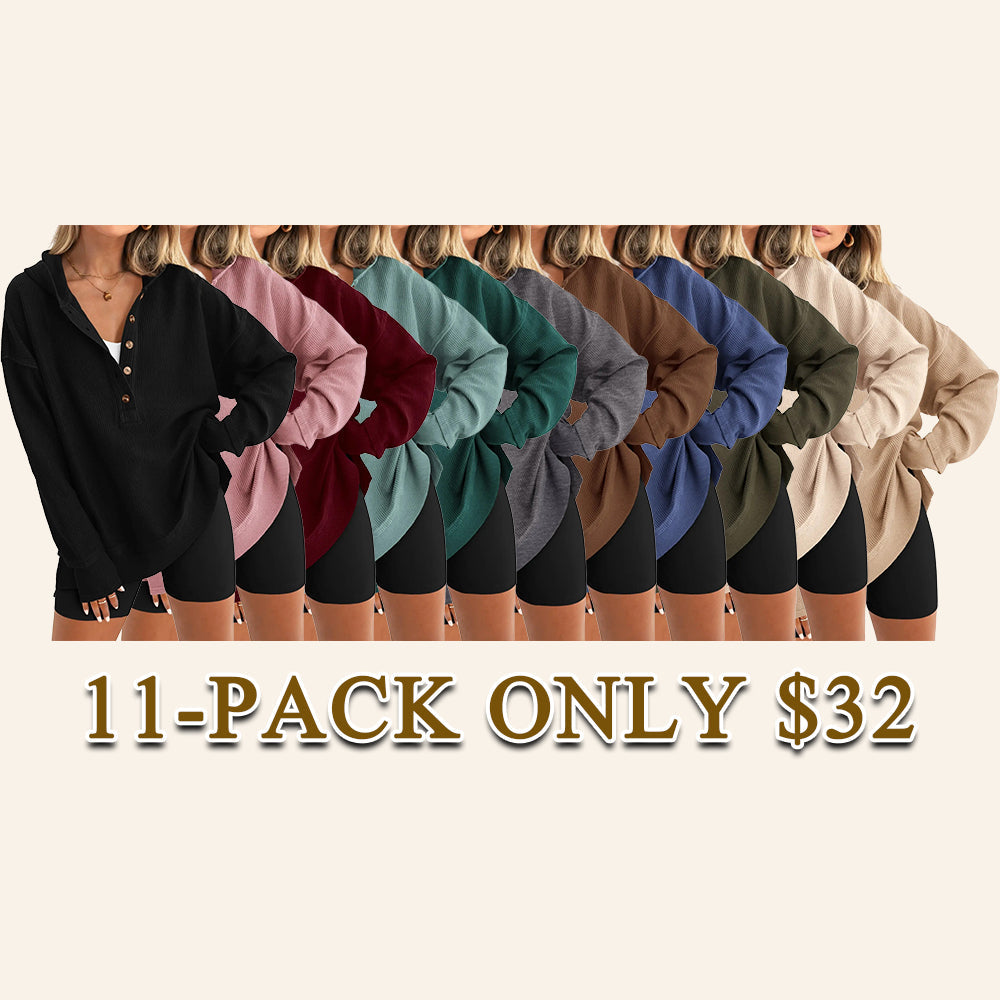 Women's Oversized Button V-Neck Hoodie Sweatshirt