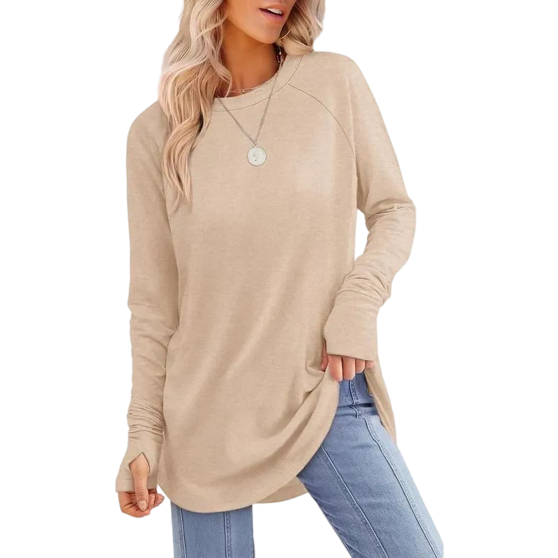 Womens Long Sleeve Round Neck Tunic Tops
