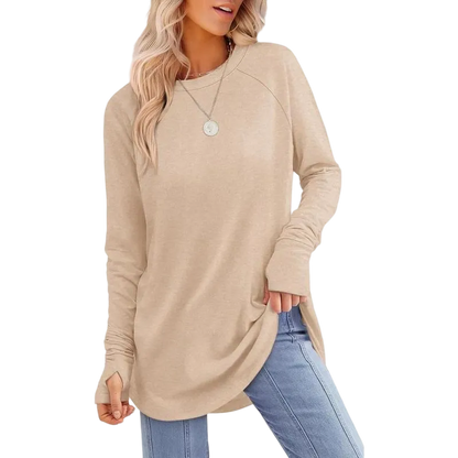 Womens Long Sleeve Round Neck Tunic Tops