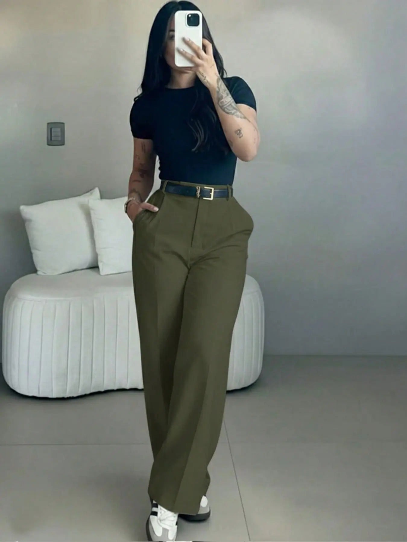 Women's High Rise Straight Leg Trousers – Elegant & Comfortable