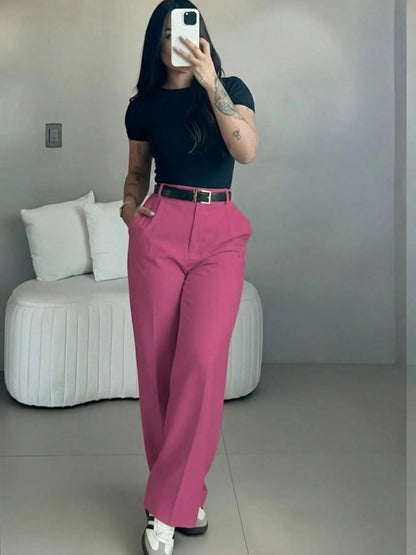 Women's High Rise Straight Leg Trousers – Elegant & Comfortable
