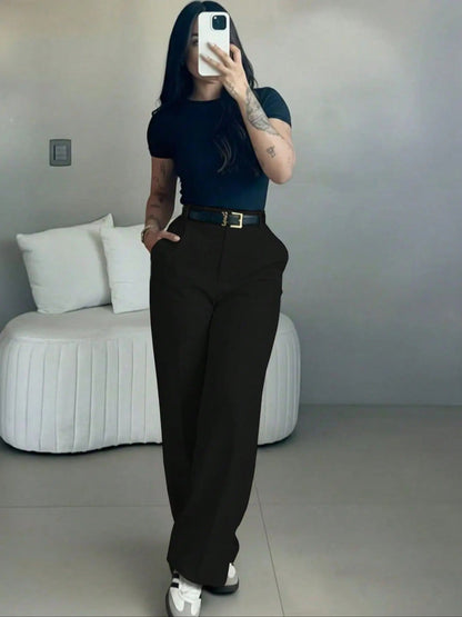 Women's High Rise Straight Leg Trousers – Elegant & Comfortable