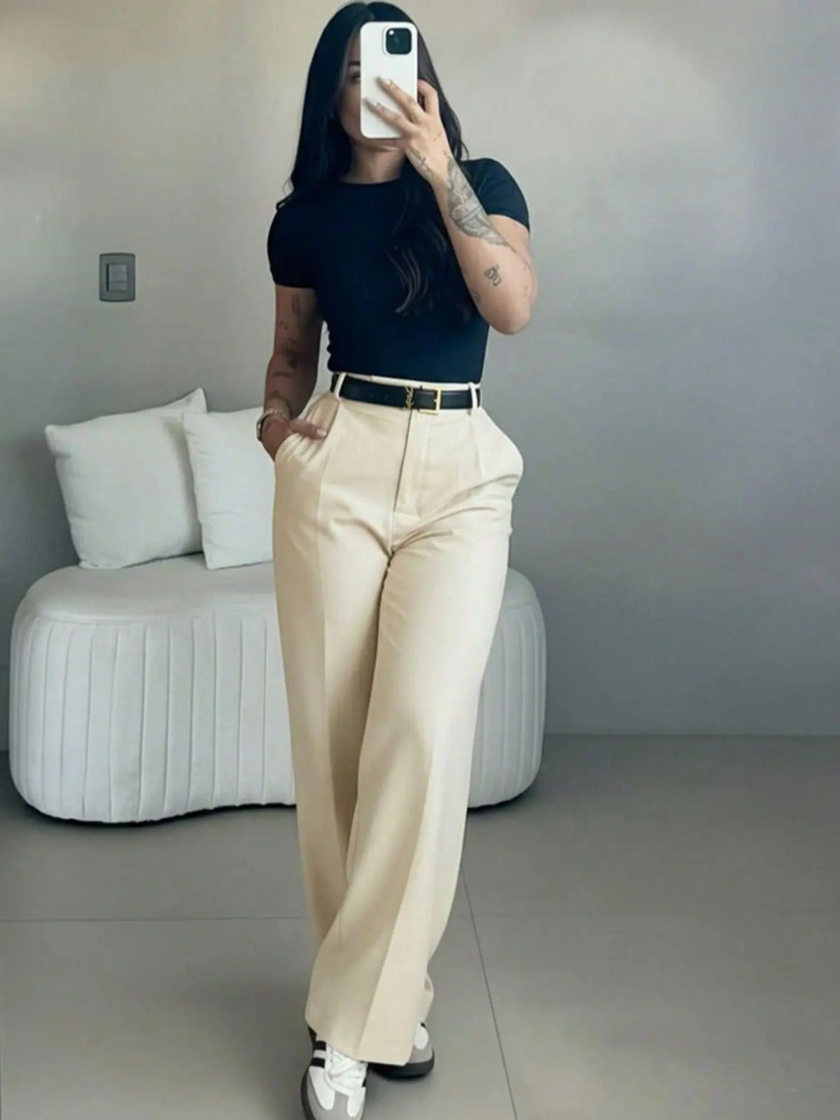 Women's High Rise Straight Leg Trousers – Elegant & Comfortable