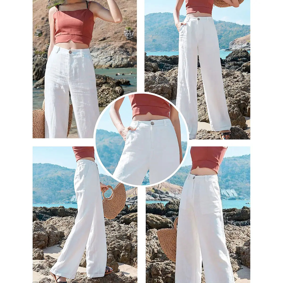 Women’s Casual High Waist Linen Wide Leg Trousers