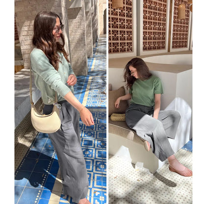 Women’s Casual High Waist Linen Wide Leg Trousers