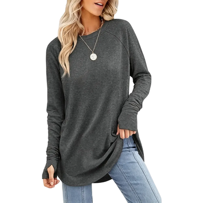 Womens Long Sleeve Round Neck Tunic Tops