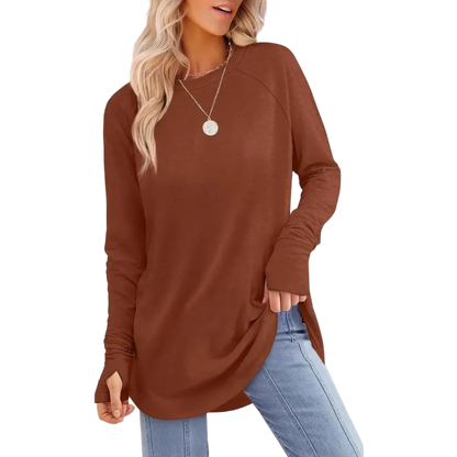 Womens Long Sleeve Round Neck Tunic Tops