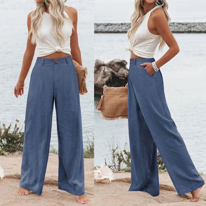 Women’s Casual High Waist Linen Wide Leg Trousers