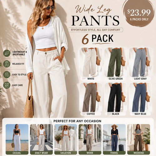 Women’s Casual High Waist Linen Wide Leg Trousers