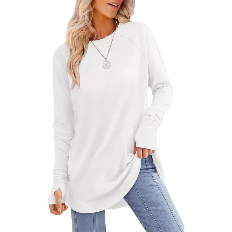 Womens Long Sleeve Round Neck Tunic Tops