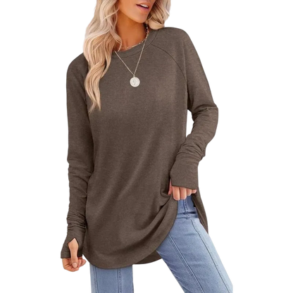 Womens Long Sleeve Round Neck Tunic Tops