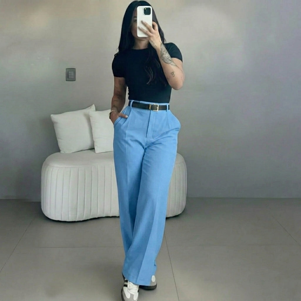 Women's High Rise Straight Leg Trousers – Elegant & Comfortable