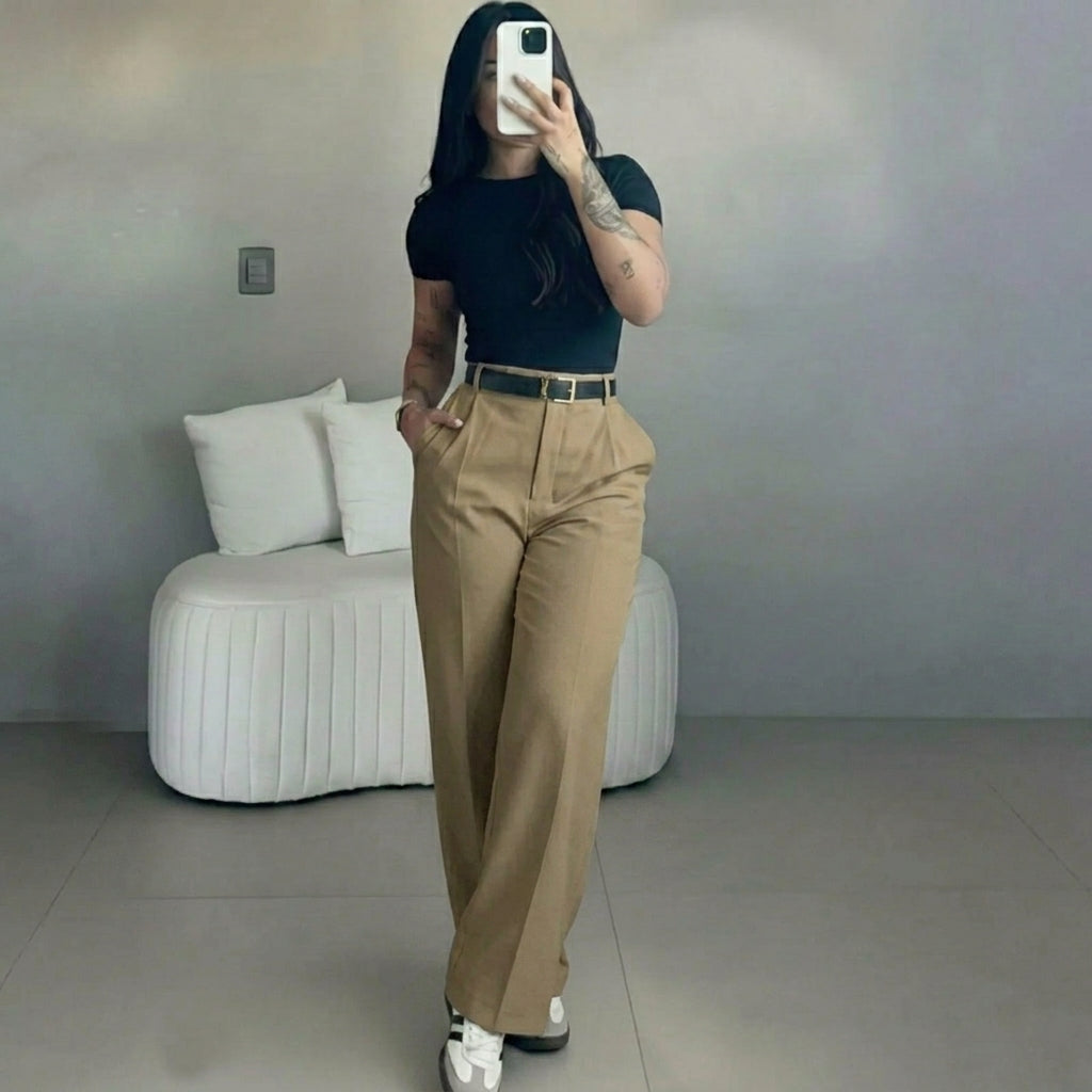 Women's High Rise Straight Leg Trousers – Elegant & Comfortable