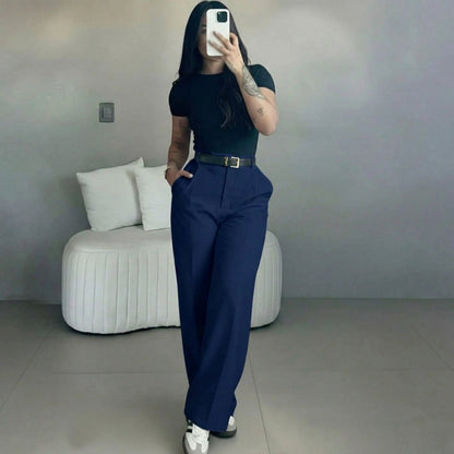 Women's High Rise Straight Leg Trousers – Elegant & Comfortable