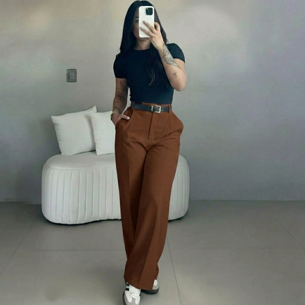 Women's High Rise Straight Leg Trousers – Elegant & Comfortable