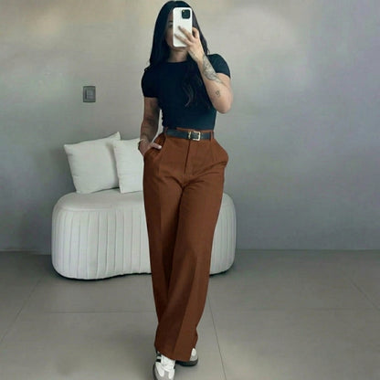 Women's High Rise Straight Leg Trousers – Elegant & Comfortable