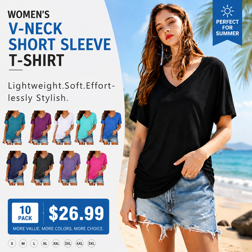 🔥 Women's V-Neck Everyday Tee | Ultra-Soft, Flattering Fit & All-Day Comfort 💖