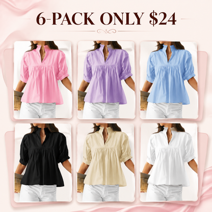 🌸 Women’s Ruffle Neck Puff Sleeve Blouse – Casual V-Neck Babydoll Top ✨