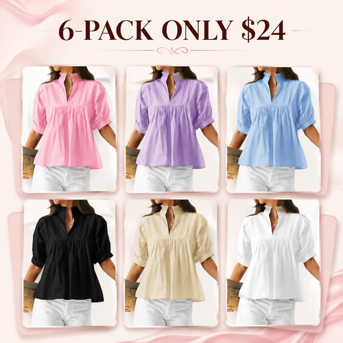 🌸 Women’s Ruffle Neck Puff Sleeve Blouse – Casual V-Neck Babydoll Top ✨