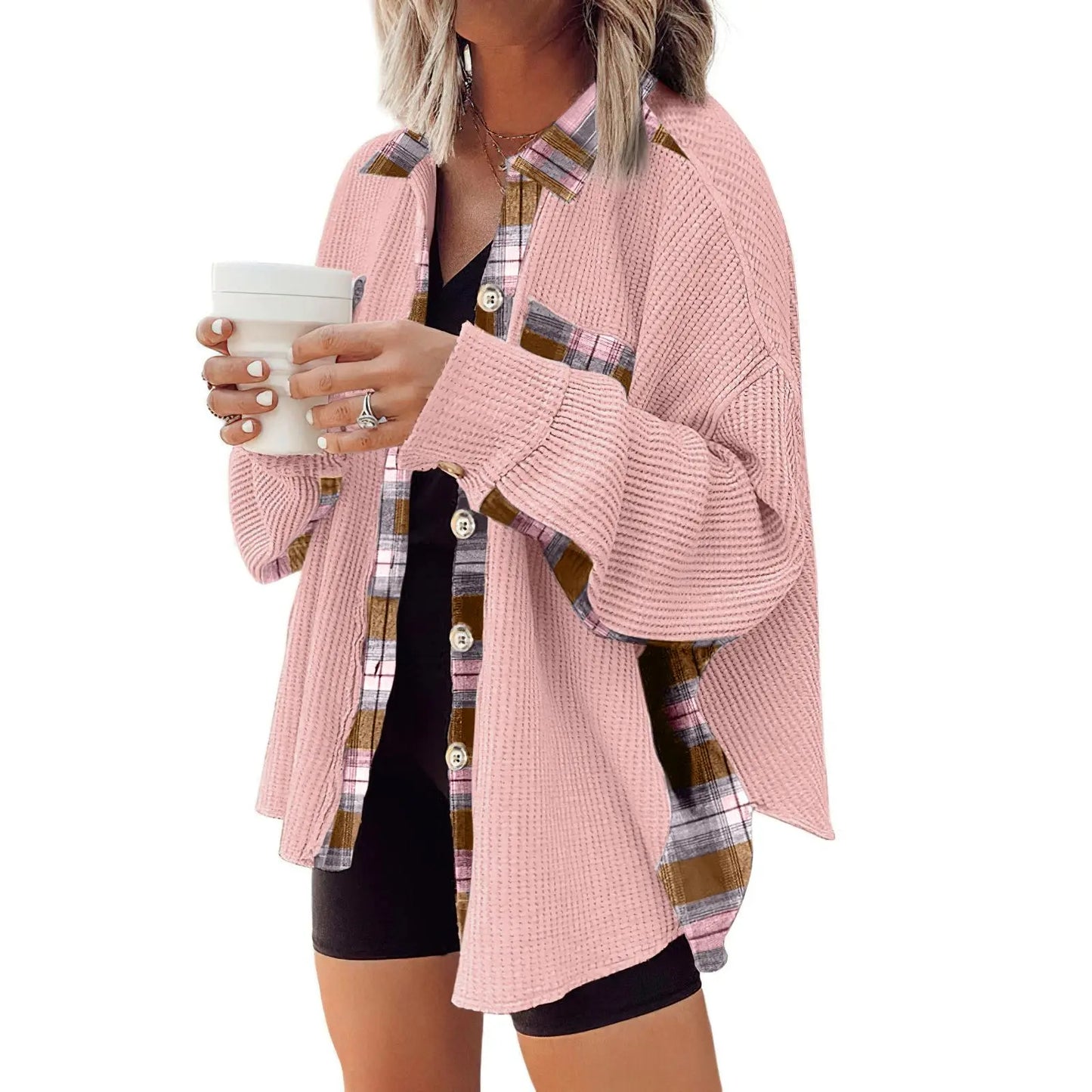 Women's Loose Fit Waffle Knit Shacket