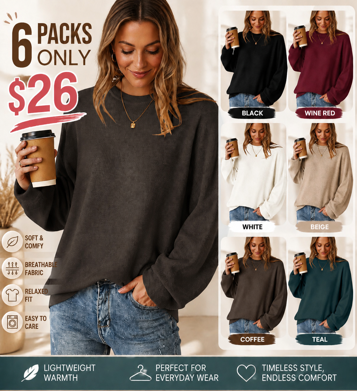 Women's Drop Shoulder Long Sleeve Fall Knit Pullover