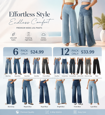 💝Last Day Promotion⚡High Waisted Multiple Pockets Baggy Wide Leg Washed Stretchy Knit Casual Jeans