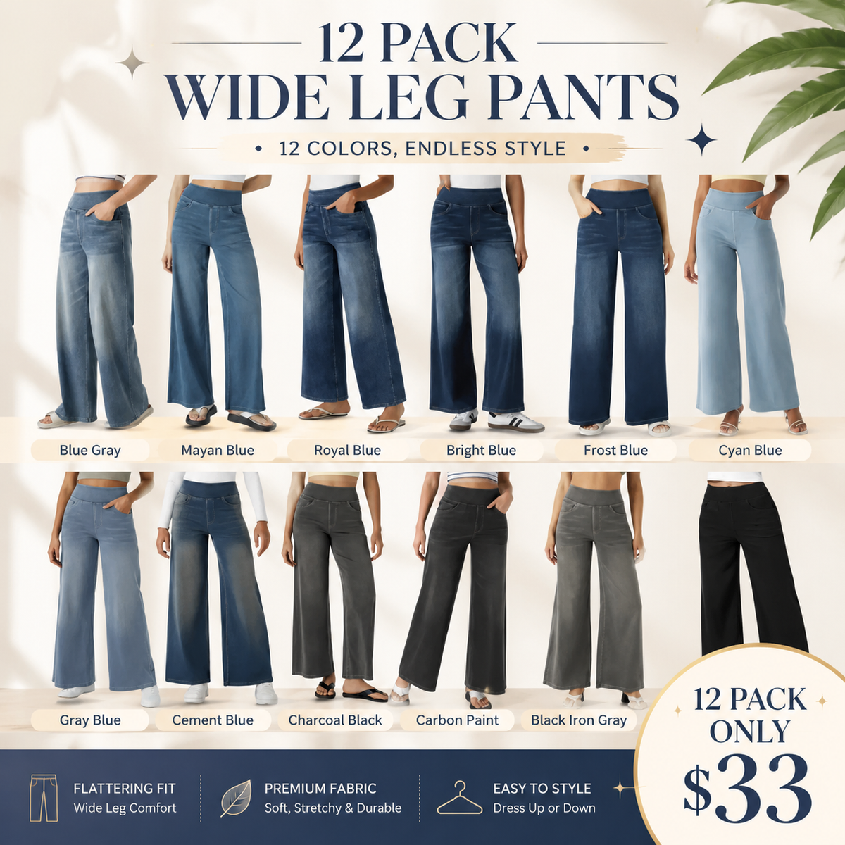 💝Last Day Promotion⚡High Waisted Multiple Pockets Baggy Wide Leg Washed Stretchy Knit Casual Jeans