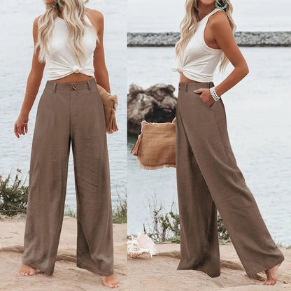 Women’s Casual High Waist Linen Wide Leg Trousers