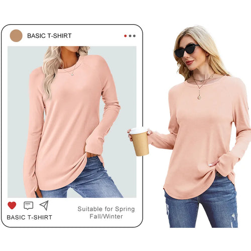 Womens Long Sleeve Round Neck Tunic Tops