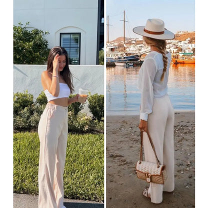 Women’s Casual High Waist Linen Wide Leg Trousers