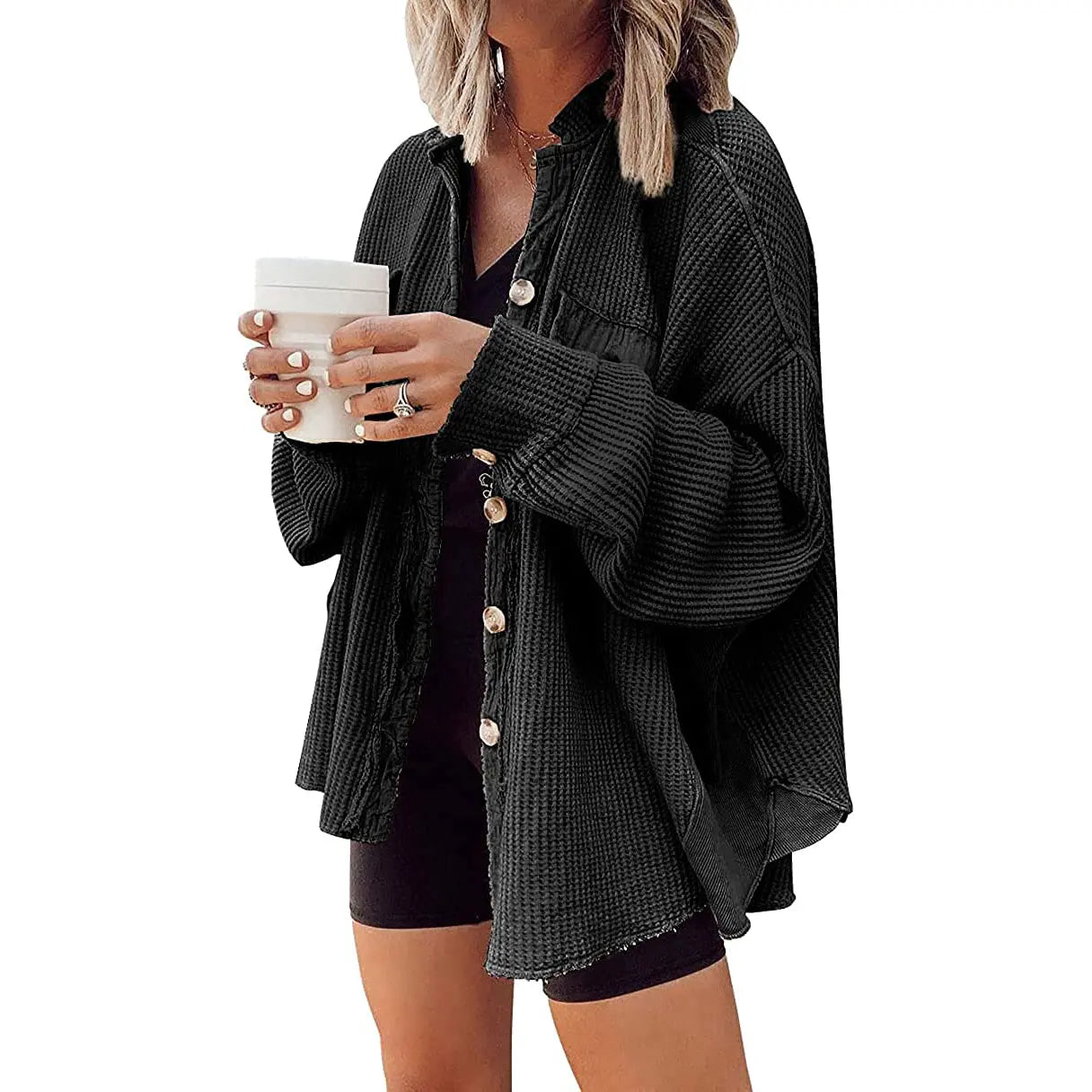 Women's Loose Fit Waffle Knit Shacket