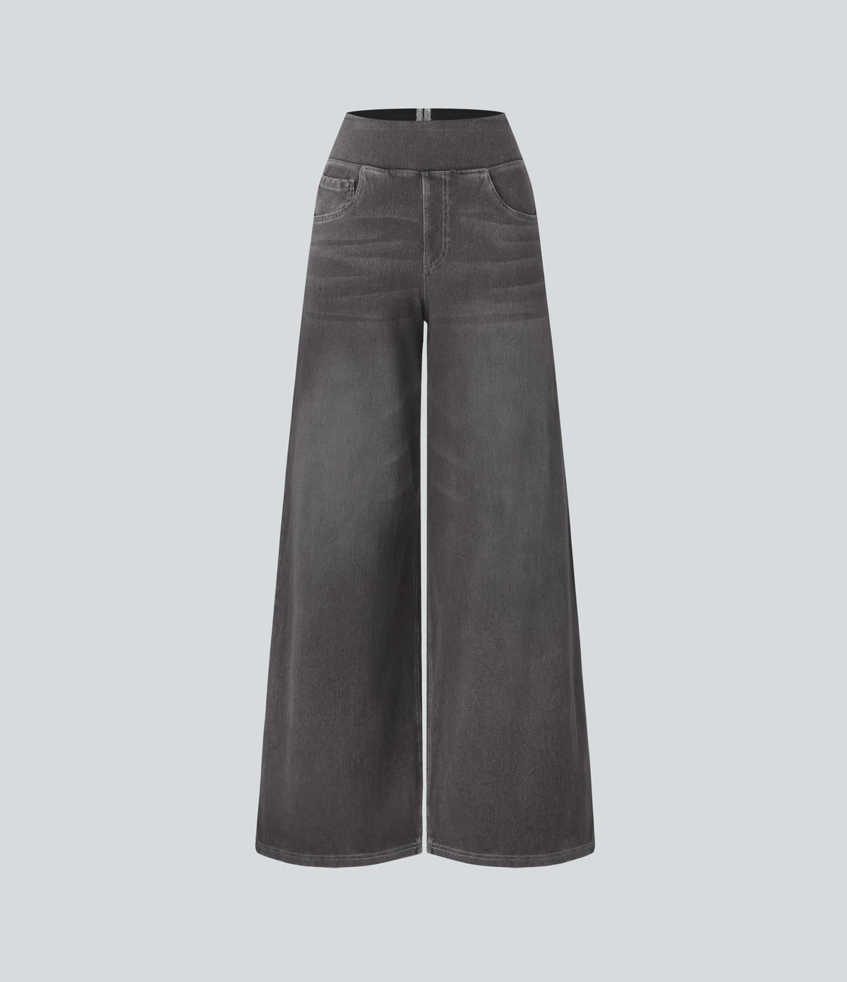 💝Last Day Promotion⚡High Waisted Multiple Pockets Baggy Wide Leg Washed Stretchy Knit Casual Jeans